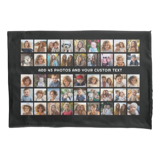 45 Square Photo Collage Grid met tekst - zwart Kussensloop (Voorkant)