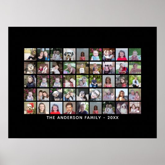 45 Square Photo Collage Grid met tekst - zwart Poster (Voorkant)