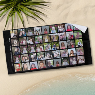 45 Square Photo Collage Grid met tekst - zwart Strandlaken