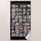45 Square Photo Collage Grid met tekst - zwart Strandlaken (Voorkant)