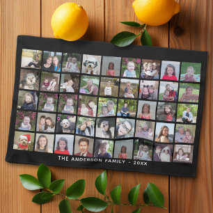45 Square Photo Collage Grid met tekst - zwart Theedoek