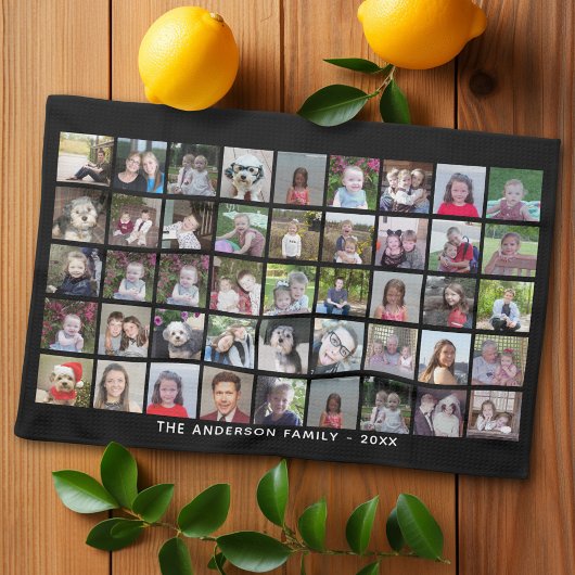 45 Square Photo Collage Grid met tekst - zwart Theedoek