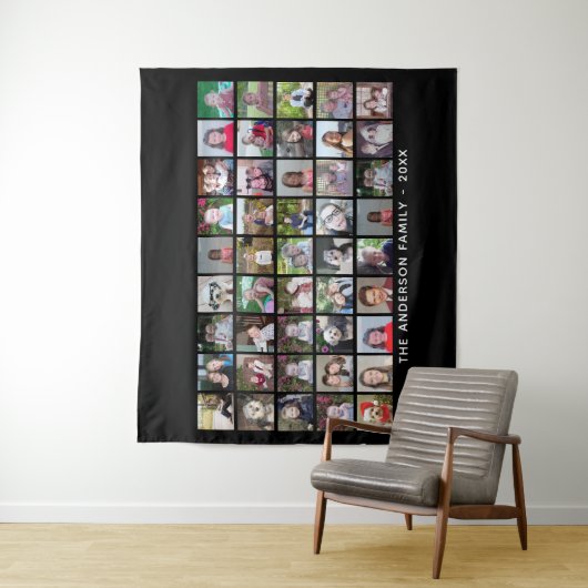 45 Square Photo Collage Grid met tekst - zwart Wandkleed (In situ)