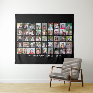 45 Square Photo Collage Grid met tekst - zwart Wandkleed