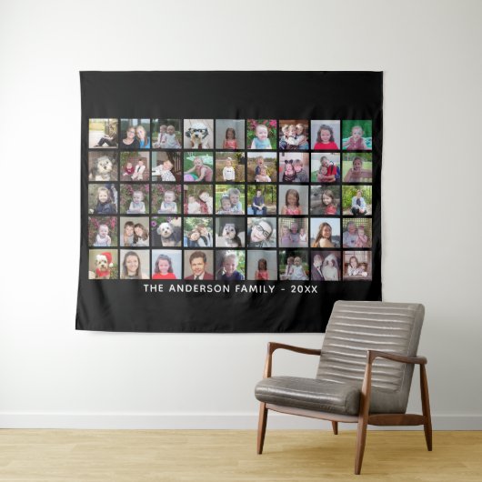 45 Square Photo Collage Grid met tekst - zwart Wandkleed (In Situ (horizontaal))
