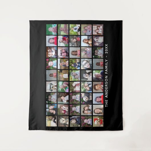 45 Square Photo Collage Grid met tekst - zwart Wandkleed (Voorkant)