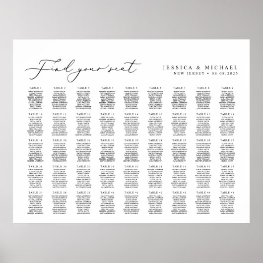 45 Tafels groot Vind uw zitplaatskaart Poster (Voorkant)