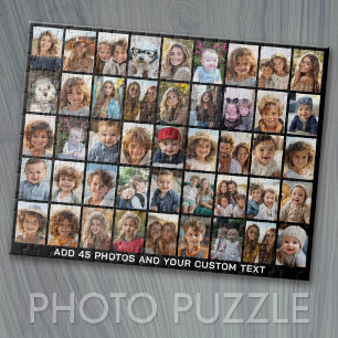 45 vierkante fotocollage-raster met tekst - zwart legpuzzel