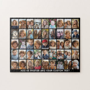 45 vierkante fotocollage raster met tekst - zwart legpuzzel