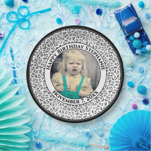 45 Your Photo Random Number Pattern Black/White Papieren Bordje (Feest)