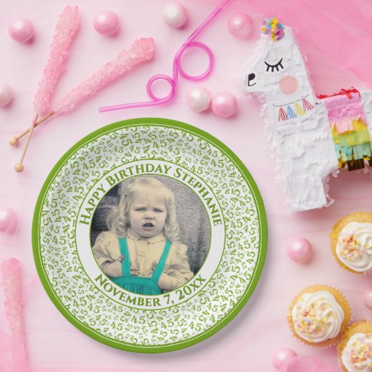 45 Your Photo Random Number Pattern Green/White Papieren Bordje (Feest)