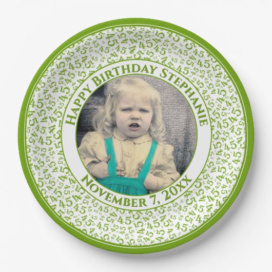 45 Your Photo Random Number Pattern Green/White Papieren Bordje (Voorkant)