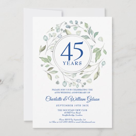 45e 65e bruiloft Jubileum Laurel Greenery Kaart (Voorkant)