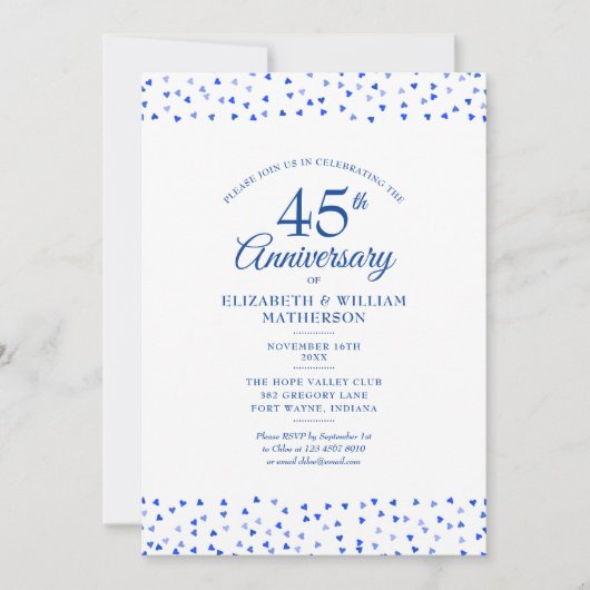 45e 65e jubileum saffierblauwe liefdesharten kaart (Voorkant)