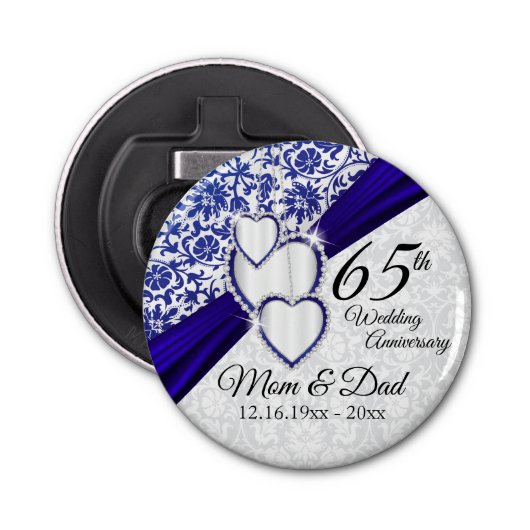 45e/65e Jubileum van het Sapphire Blue Wedding Button Flesopener (Voorkant)