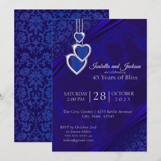 45e / 65e Sapphire Wedding Jubileum Design Kaart (Voorkant / Achterkant)