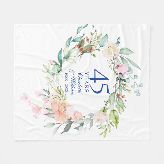 45e 65e trouwdag jubileum aquarel bloemmotief fleece deken (Voorkant (Horizontaal))