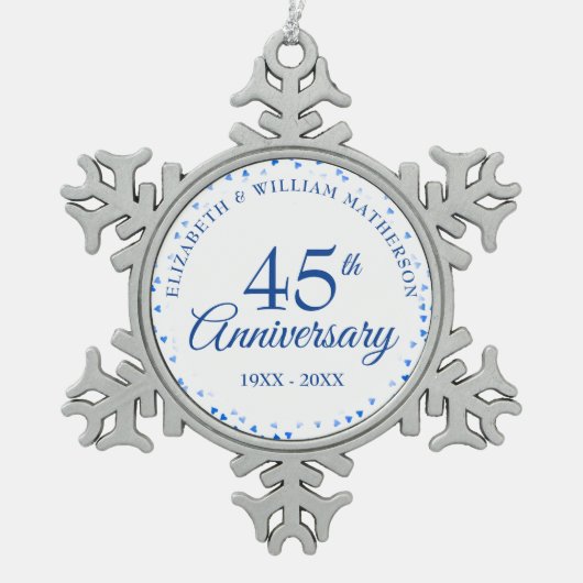 45e 65e weddenschap Jubileum Liefde Harten Confett Tin Sneeuwvlok Ornament (Voorkant)