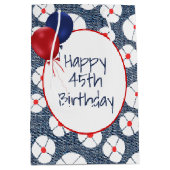 45e Birthday-ballonnen op Floral Denim Medium Cadeauzakje (Voorkant)