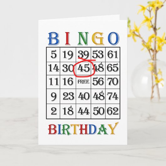 45e Birthday Bingo-kaart Kaart (Gele Bloem)
