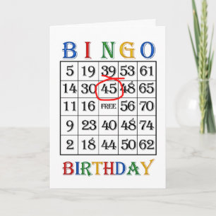 45e Birthday Bingo-kaart Kaart