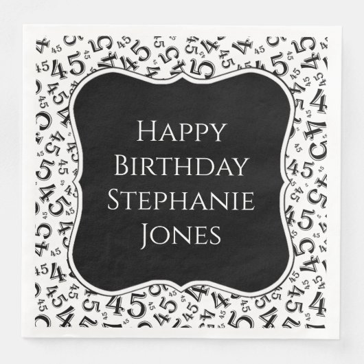 45e Birthday Blac/White Number Pattern 45 Servet (Voorkant)