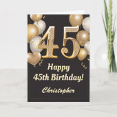 45e Birthday Black en Gold Balloons Confetti Kaart (Voorkant)
