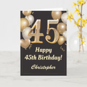 45e Birthday Black en Gold Balloons Confetti Kaart (Gele Bloem)