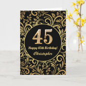 45e Birthday Black en Gold Floral Pattern Kaart (Gele Bloem)