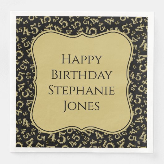 45e Birthday Black/Gold Random Pattern 45 Servet (Voorkant)