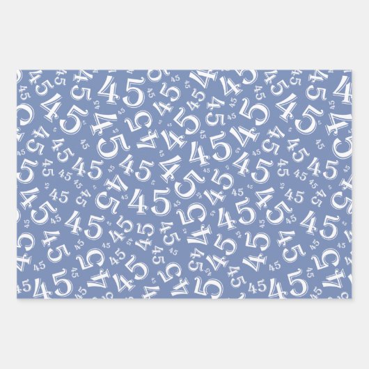 45e Birthday Blue/White Random Number Pattern 45 Inpakpapier Vel (Voorkant 2)