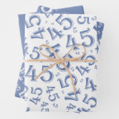 45e Birthday Blue/White Random Number Pattern 45 Inpakpapier Vel (In situ)