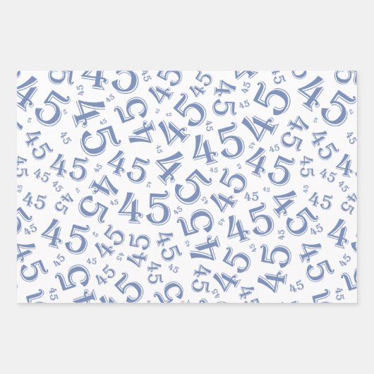 45e Birthday Blue/White Random Number Pattern 45 Inpakpapier Vel (Voorkant)