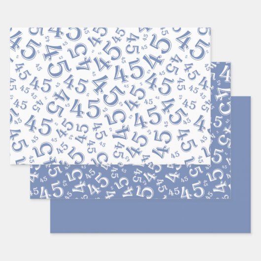 45e Birthday Blue/White Random Number Pattern 45 Inpakpapier Vel (Set)
