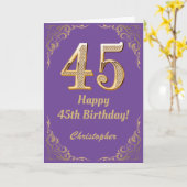 45e Birthday Paars en Gold Glitter Lijst Kaart (Gele Bloem)