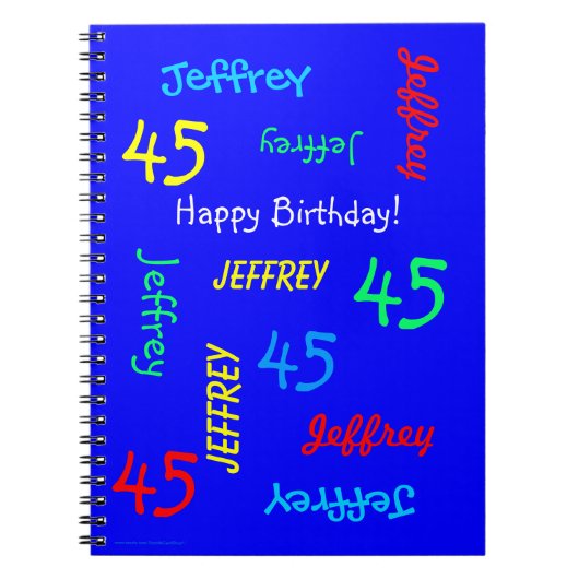 45e Birthday Party Blue Guest Book, Name, Spiral Notitieboek (Voorkant)