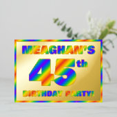 45e Birthday Party — Fun, regenboogspectrum "45" Folie Uitnodiging (Staand Voorkant)