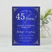 45e bruiloft Jubileum - Blauw Zilveren Damask Kaart (Staand voorkant)