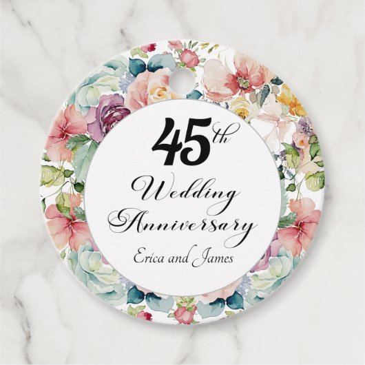 45e bruiloft Jubileum Elegant Script Floral Bedankjes Labels (Voorkant)