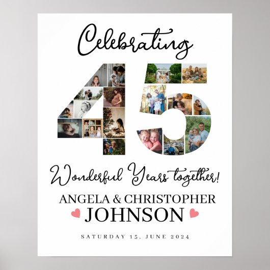 45e Bruiloft Jubileum Foto Collage party Sign Poster (Voorkant)