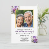 45e bruiloft Jubileum Goud Lijst Paarse Rozen Kaart (Staand voorkant)
