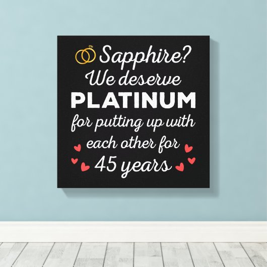 45e bruiloft Jubileum I - Sapphire Funny Couple Canvas Afdruk (Insitu (Houten vloer))