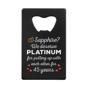 45e bruiloft Jubileum I - Sapphire Funny Couple Creditkaart Flessenopener