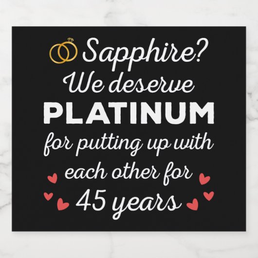 45e bruiloft Jubileum I - Sapphire Funny Couple Sparkling Wijnetiket (Enkel label)