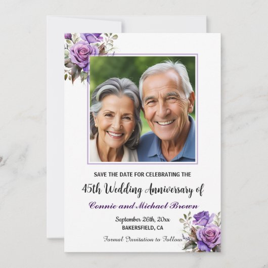 45e bruiloft Jubileum Paarse Rozen Foto Save The Date