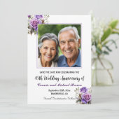 45e bruiloft Jubileum Paarse Rozen Foto Save The Date (Staand voorkant)