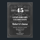 45e bruiloft Jubileum Party - schoolbord Kaart<br><div class="desc">45th Wedding Jubileum Party Invitation Eenvoudig retro-stijlontwerp met krijtbordpatroon. Zwart-wit uitnodigingskaart. Perfect voor een elegant feest! Kan worden gepersonaliseerd naar elk jaar. Stuur me een bericht als je nog meer aanpassingen nodig hebt.</div>