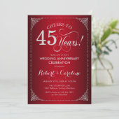 45e bruiloft Jubileum - Red Silver Damask Kaart (Staand voorkant)