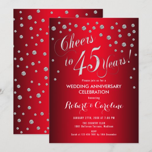 45e bruiloft Jubileum - Rood & Zilver Kaart (Voorkant / Achterkant)