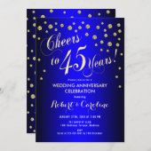 45e bruiloft Jubileum - Royal Blue & Gold Kaart (Voorkant / Achterkant)